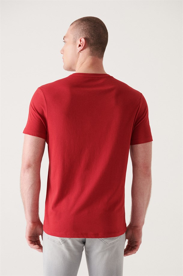 Bordo Bisiklet Yaka Düz T-Shirt
