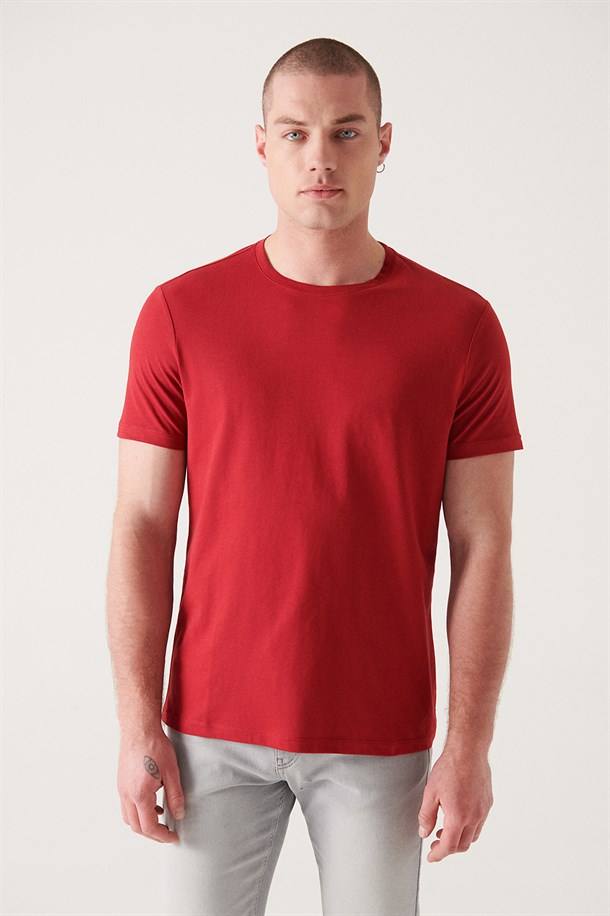 Bisiklet Yaka Düz T-Shirt