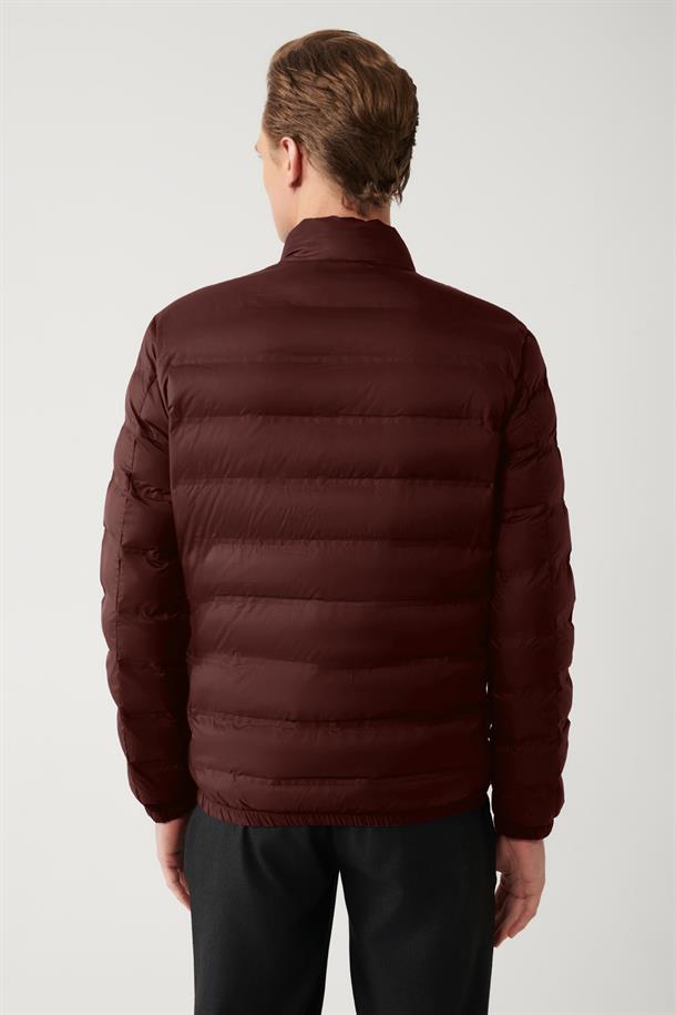 Bordo Dik Yaka Su İtici Rüzgar Geçirmez Hafif Comfort Fit Rahat Kesim Şişme Mont