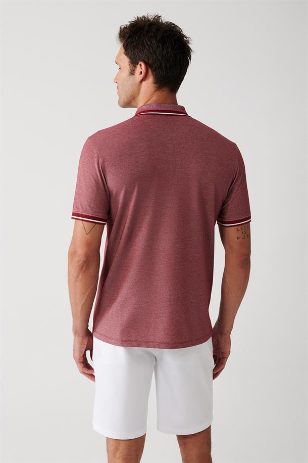 Bordo Enine Çizglili Cepli  Polo Yaka T-shirt