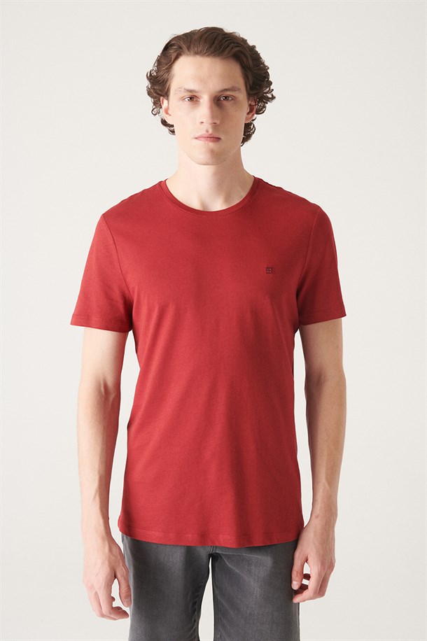 Bordo Ultrasoft Bisiklet Yaka Düz Modal T-Shirt