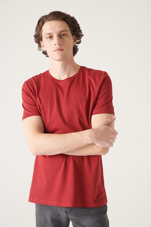 Bordo Ultrasoft Bisiklet Yaka Düz Modal T-Shirt