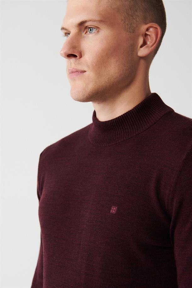 Bordo Yarım Balıkçı Yaka Tüylenmeyen Regular Fit Standart Kesim Unisex Triko Kazak