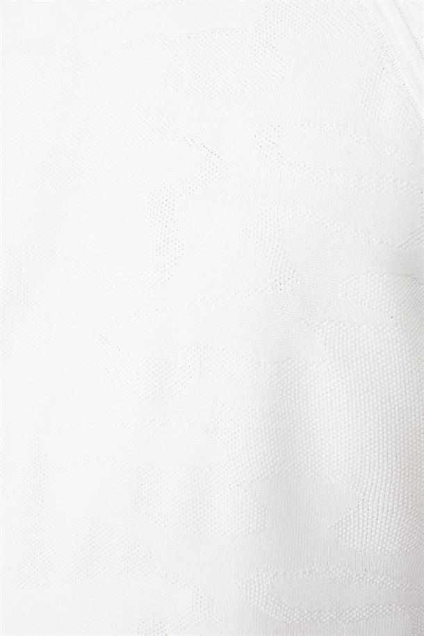 Ekru Yüksek Bisiklet Yaka Kamuflaj Desenli Rayon Kazak