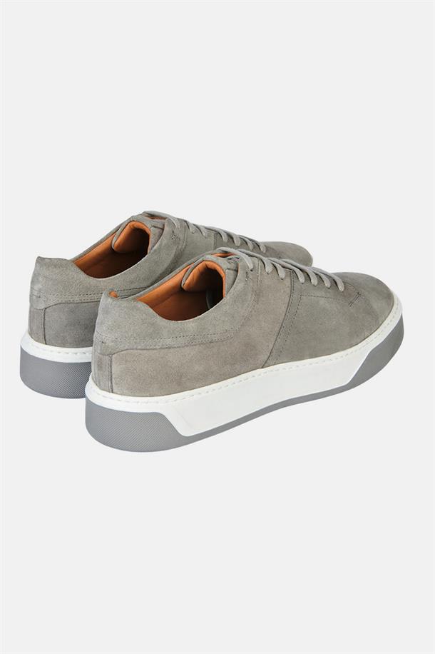 Gri %100 Deri Bağcıklı Esnek Taban Sneaker Ayakkabı