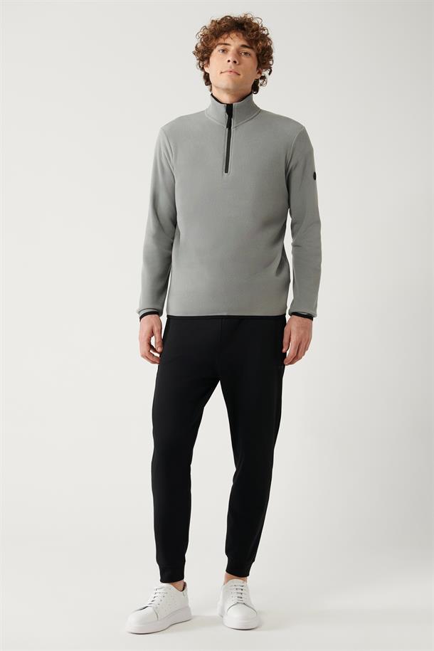 Gri Dik Yaka Soğuğa Dayanıklı Yarım Fermuarlı Regular Fit Standart Kesim Polar Sweatshirt
