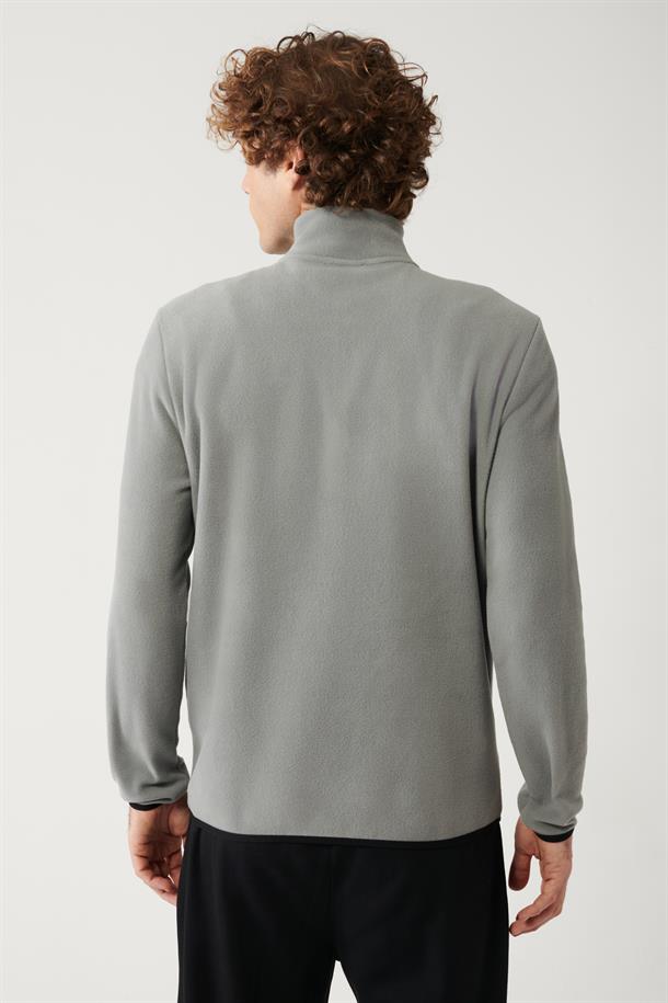 Gri Dik Yaka Soğuğa Dayanıklı Yarım Fermuarlı Regular Fit Standart Kesim Polar Sweatshirt