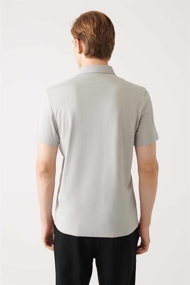 Gri Düğmeli  Polo Yaka T-Shirt