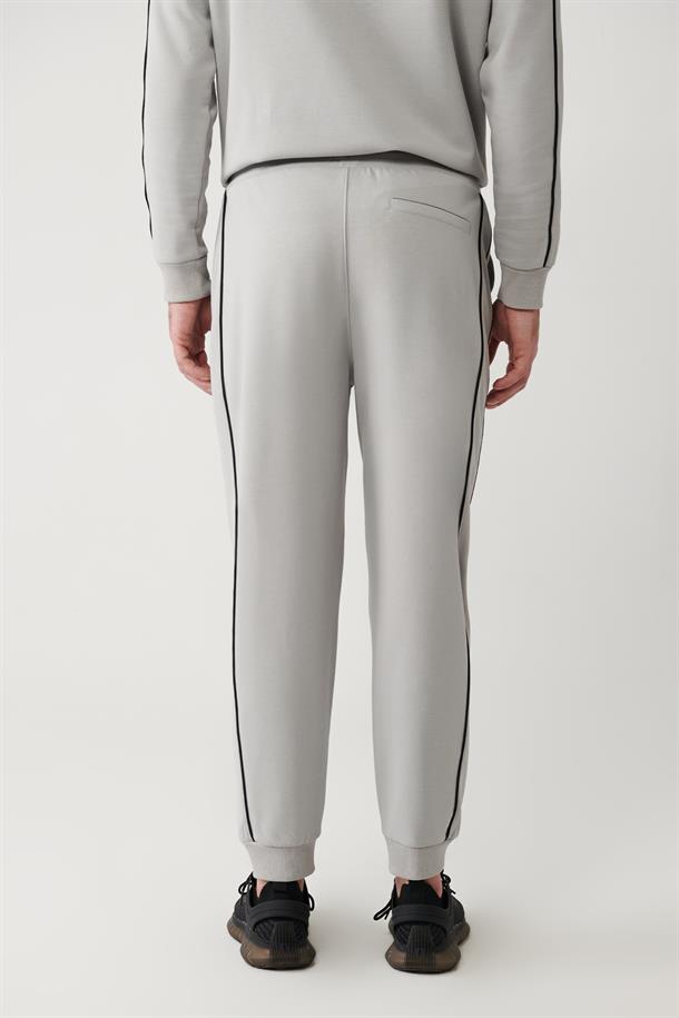 Gri İnterlok Kumaş Biyeli Jogger