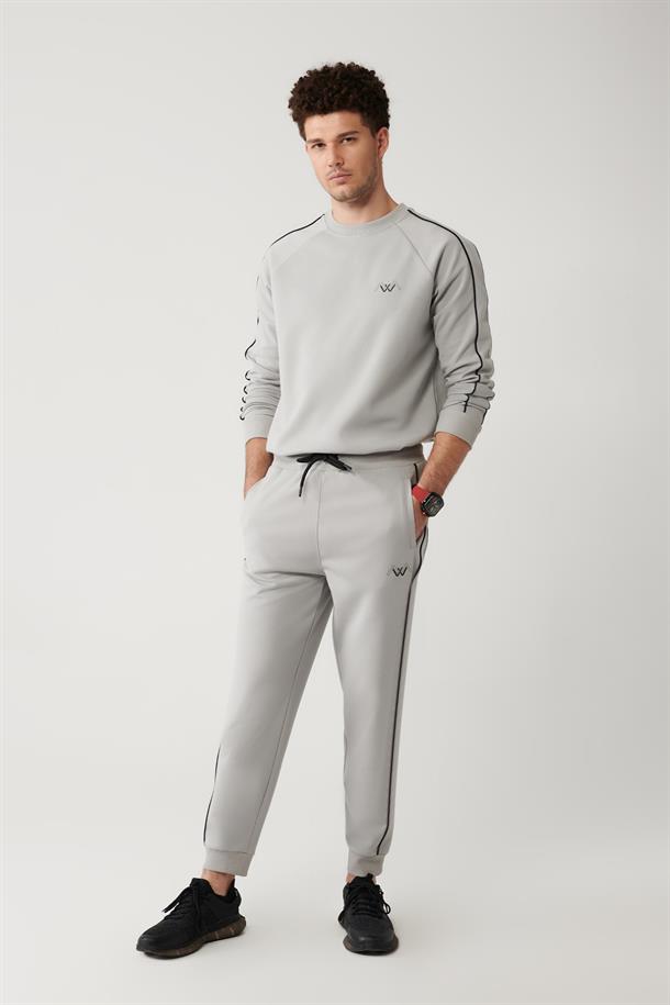 Gri İnterlok Kumaş Biyeli Jogger