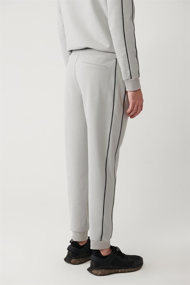 Gri İnterlok Kumaş Biyeli Jogger