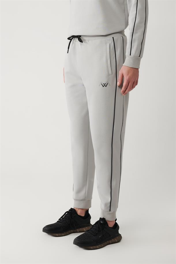 Gri İnterlok Kumaş Biyeli Jogger