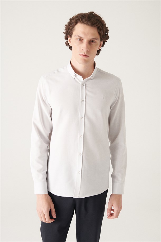 Gri Oxford Düğmeli Yaka Regular Fit Gömlek