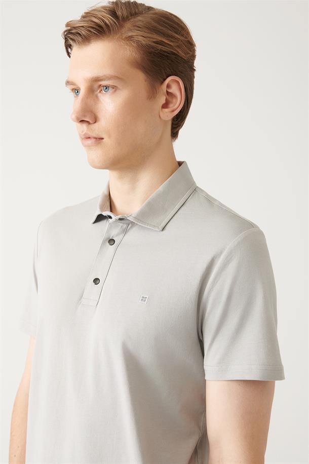 Gri Polo Yaka Örme T-Shirt