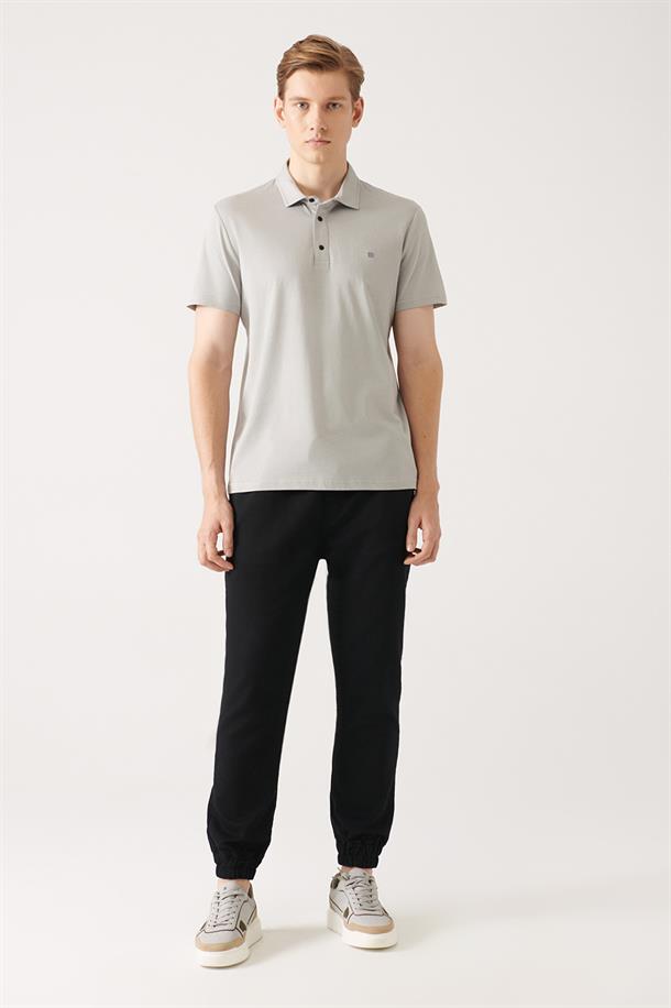 Gri Polo Yaka Örme T-Shirt