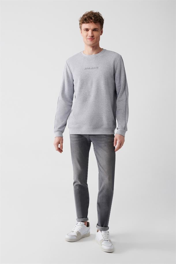 Gri Yanı Şeritli Oversize Bisiklet Yaka Sweatshirt