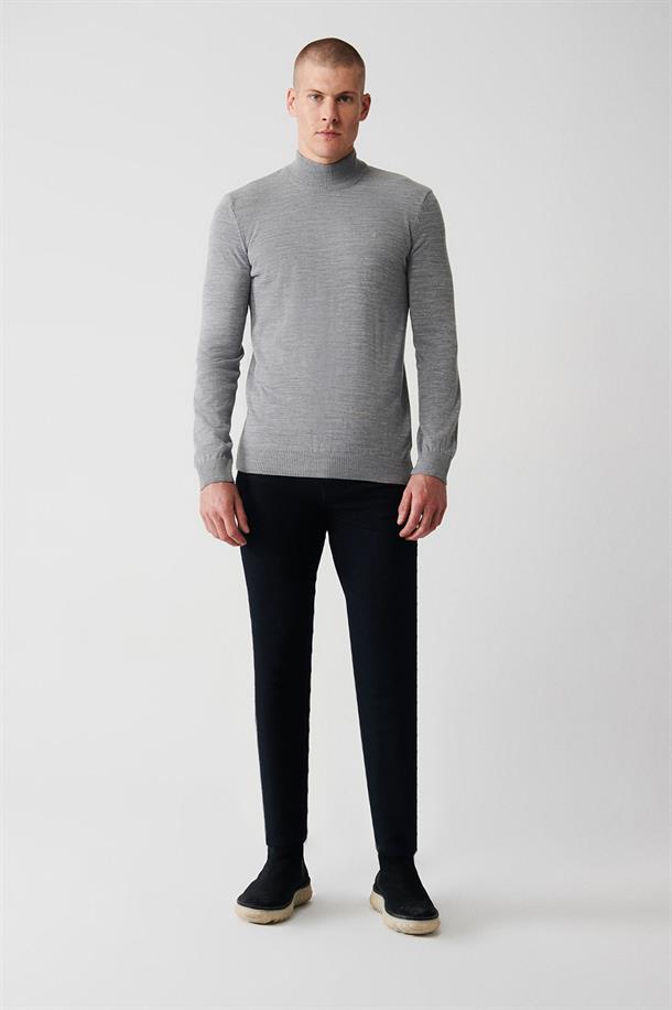Gri Yarım Balıkçı Yaka Tüylenmeyen Regular Fit Standart Kesim Unisex Triko Kazak