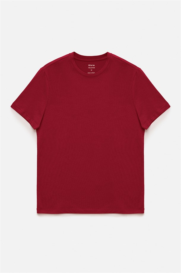 Haki-Bordo-Lacivert 3'lü Bisiklet Yaka Düz T-Shirt
