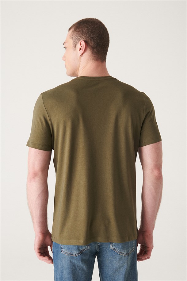 Haki Ultrasoft Bisiklet Yaka Düz Modal T-Shirt