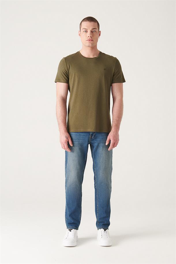 Haki Ultrasoft Bisiklet Yaka Düz Regular Fit Modal T-Shirt