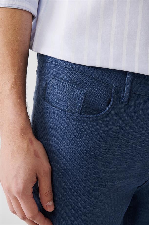 İndigo Armürlü 5 Cep Pantolon