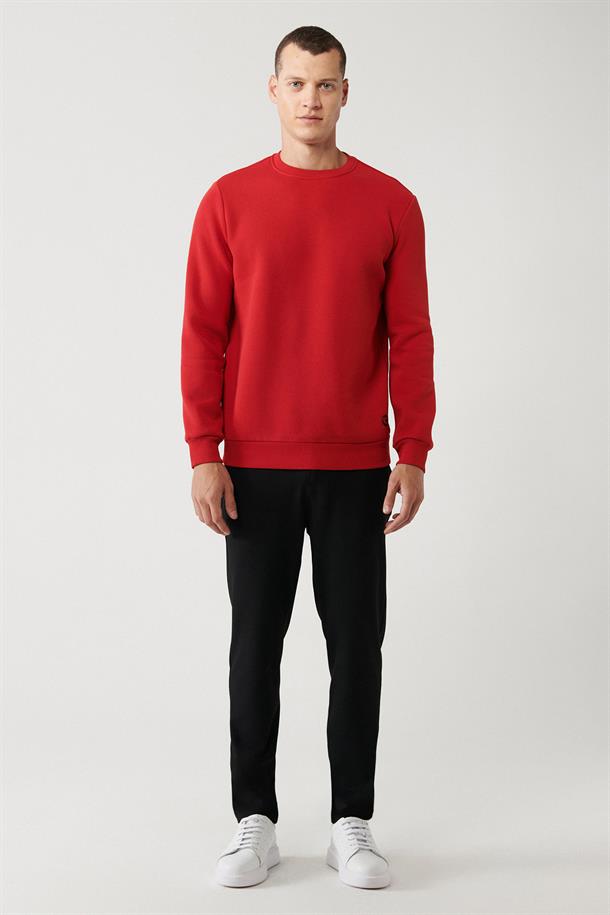Kırmızı Bisiklet Yaka İçi Polarlı 3 İplik Pamuklu Regular Fit Standart Kesim Unisex Sweatshirt