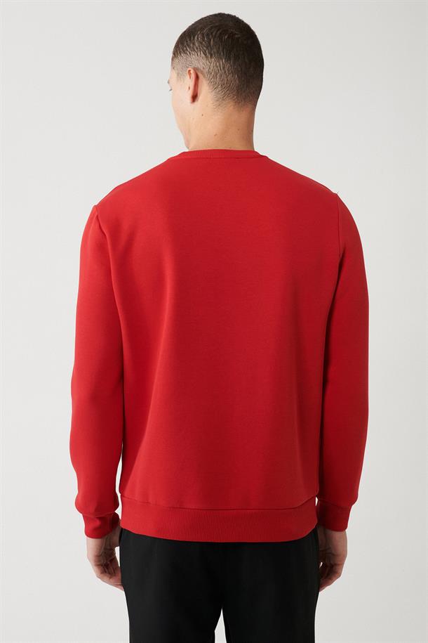 Kırmızı Bisiklet Yaka İçi Polarlı 3 İplik Pamuklu Regular Fit Standart Kesim Unisex Sweatshirt
