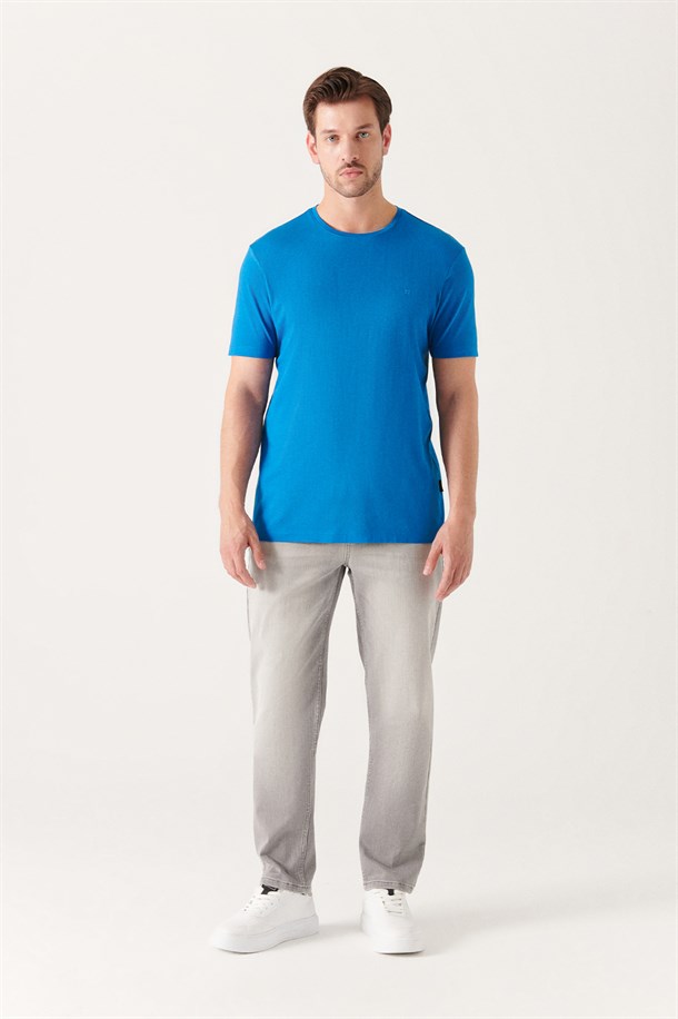 Koyu Mavi Ultrasoft Bisiklet Yaka Düz Modal T-Shirt
