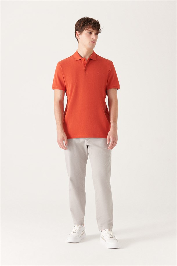 Koyu Turuncu Polo Yaka Düz T-Shirt