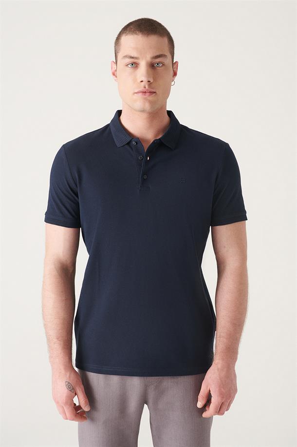Lacivert %100 Pamuk Regular Fit 3 Düğmeli Polo Yaka T-Shirt