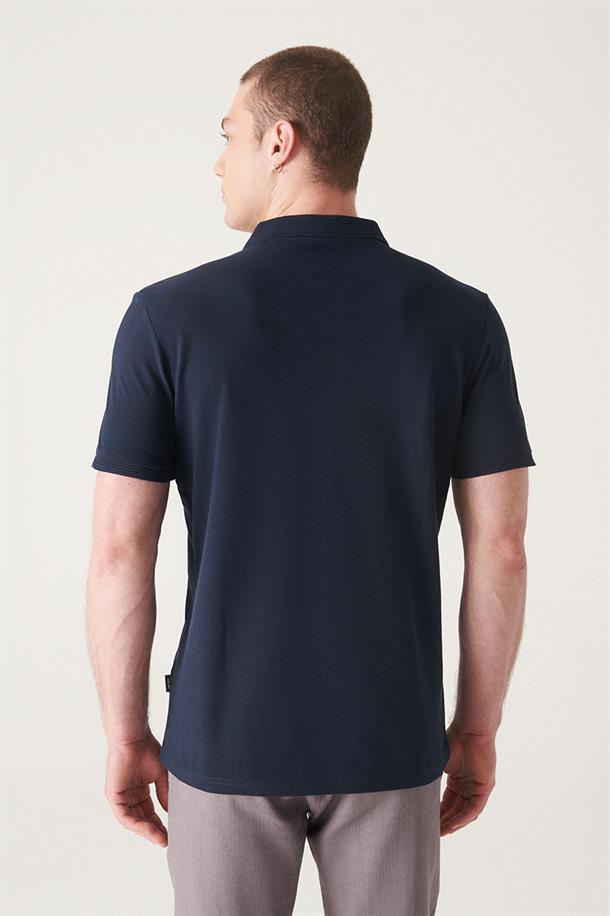 Lacivert %100 Pamuk Regular Fit 3 Düğmeli Polo Yaka T-Shirt