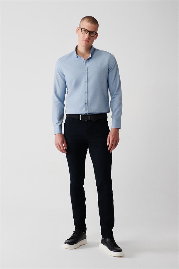 Lacivert Armürlü Likralı 5 Cepli Slim Fit Kanvas Pantolon
