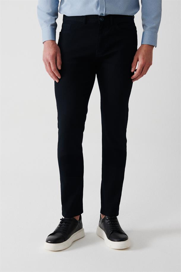 Lacivert Armürlü Likralı 5 Cepli Slim Fit Kanvas Pantolon