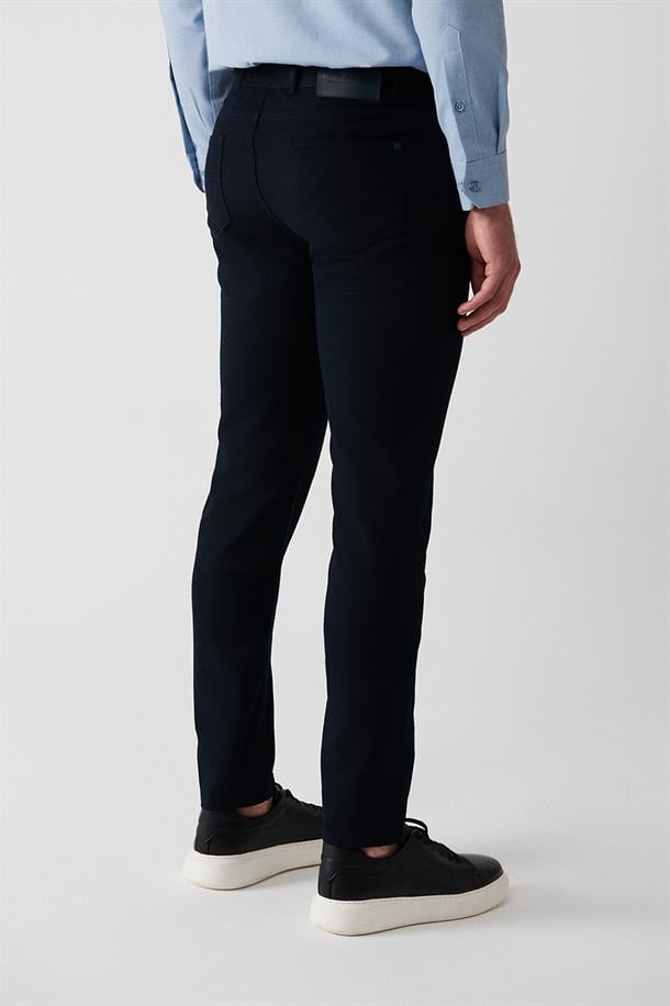 Lacivert Armürlü Likralı 5 Cepli Slim Fit Kanvas Pantolon