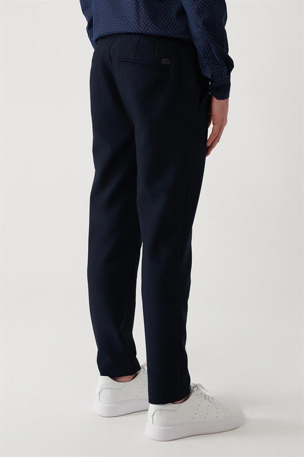 Lacivert Beli Ekstra Esnek Lastikli Slim Fit Örme Chino Pantolon