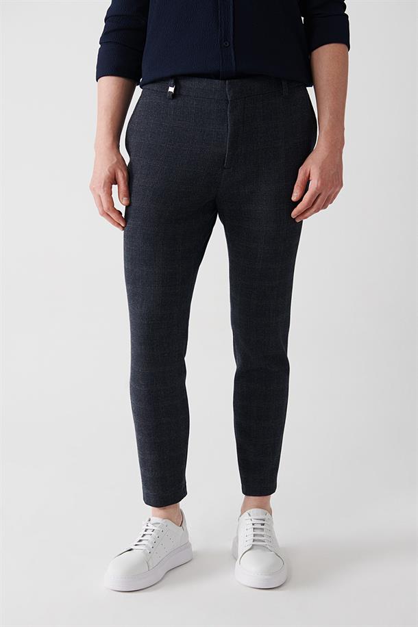 Lacivert Beli Lastikli Yandan Cepli Pantolon