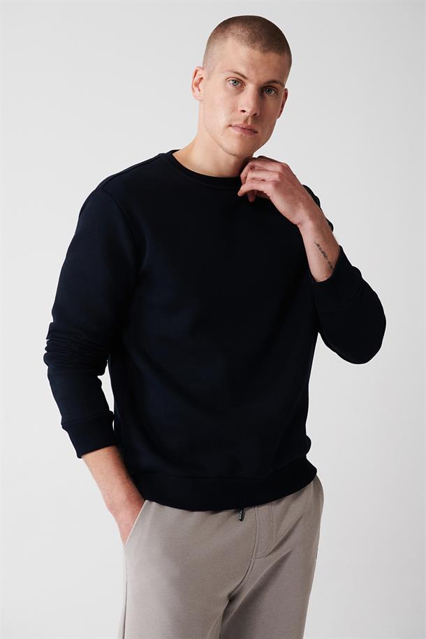 Lacivert Bisiklet Yaka İçi Polarlı 3 İplik Pamuklu Unisex Sweatshirt