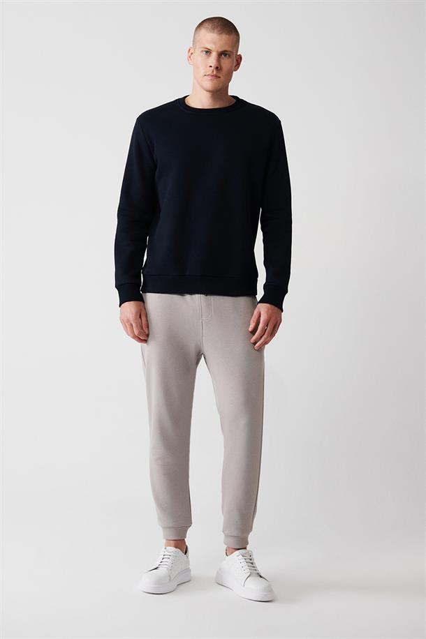 Lacivert Bisiklet Yaka İçi Polarlı 3 İplik Pamuklu Unisex Sweatshirt