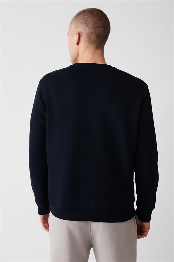 Lacivert Bisiklet Yaka İçi Polarlı 3 İplik Pamuklu Unisex Sweatshirt