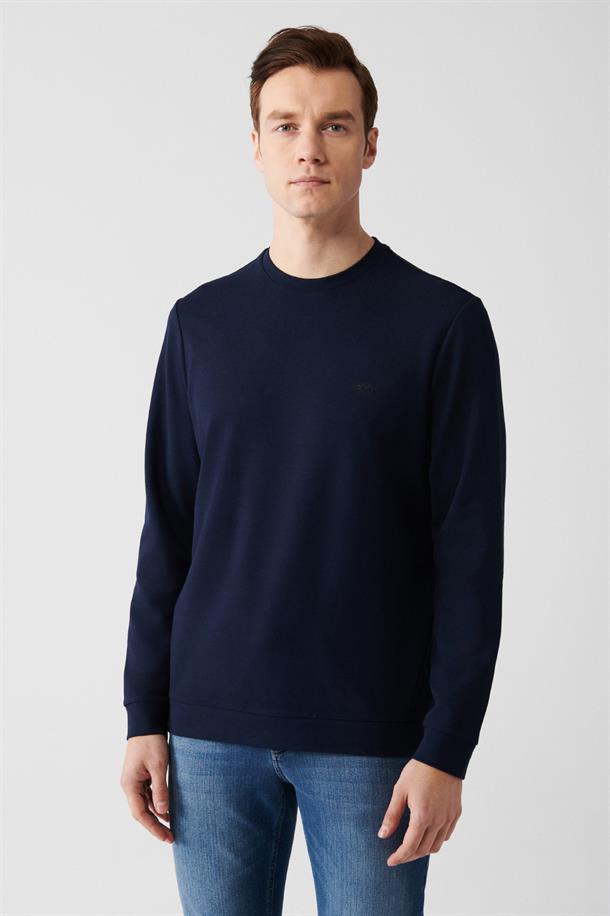 Lacivert Bisiklet Yaka Sweatshirt