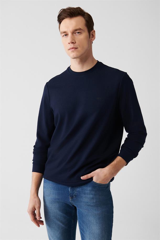 Lacivert Bisiklet Yaka Sweatshirt