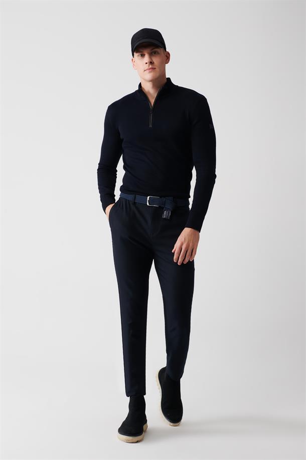 Lacivert Çizgili Flanel Chino Pantolon