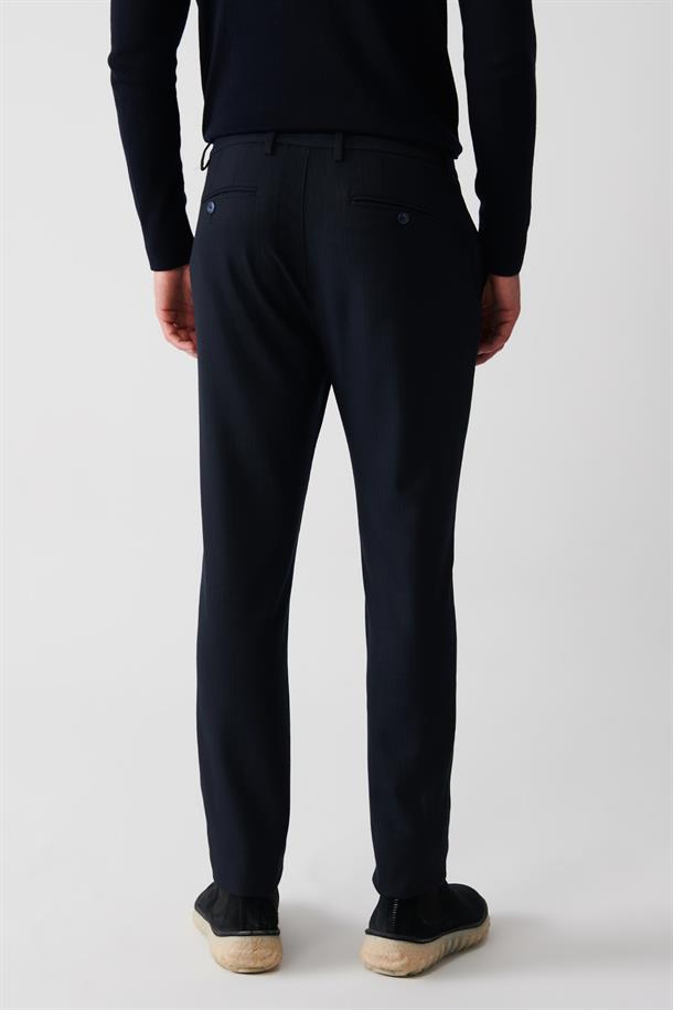 Lacivert Çizgili Flanel Chino Pantolon