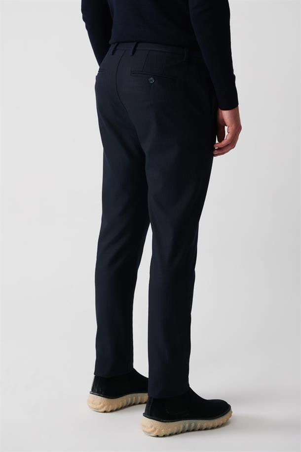 Lacivert Çizgili Flanel Chino Pantolon