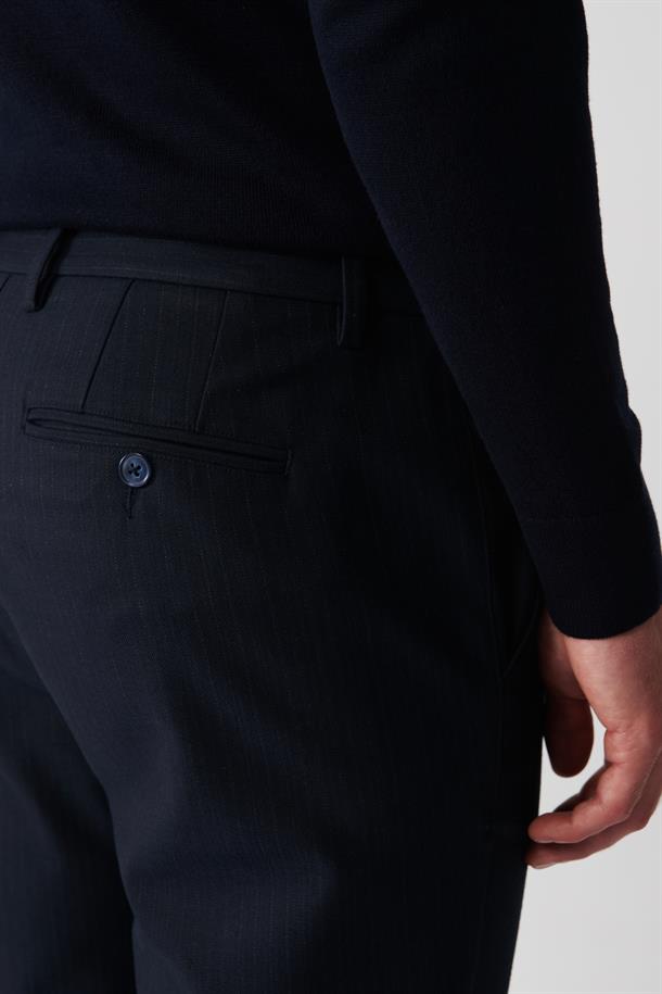 Lacivert Çizgili Flanel Chino Pantolon