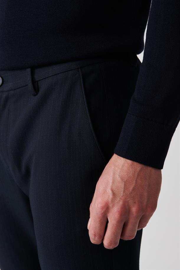 Lacivert Çizgili Flanel Chino Pantolon