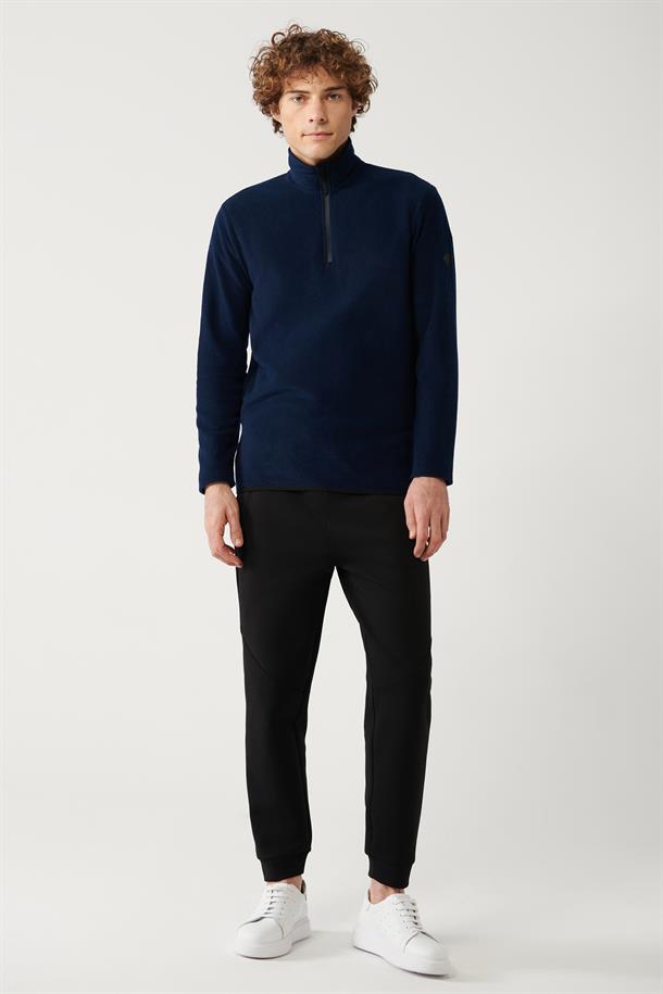 Lacivert Dik Yaka Soğuğa Dayanıklı Yarım Fermuarlı Regular Fit Standart Kesim Polar Sweatshirt