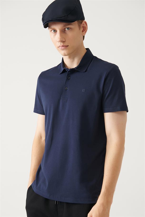 Lacivert Düğmeli  Polo Yaka T-Shirt