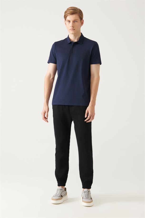 Lacivert Düğmeli  Polo Yaka T-Shirt