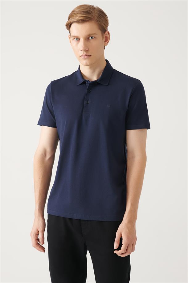 Lacivert Düğmeli  Polo Yaka T-Shirt